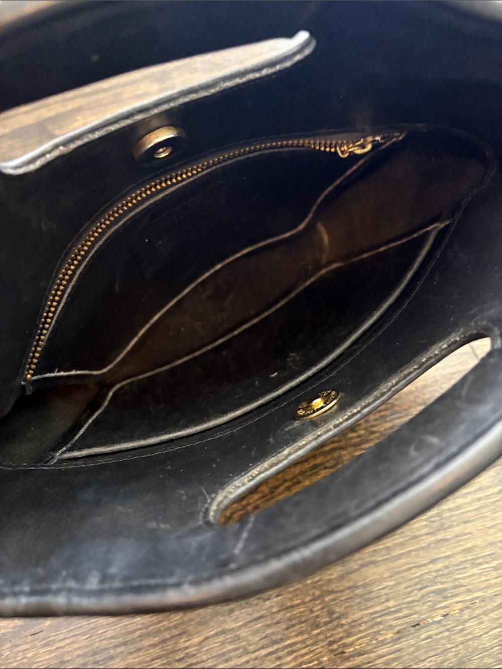 Vintage Black Leather Tote Crossbody Bag with Cutout Handles by Coach - Picture 6 of 10